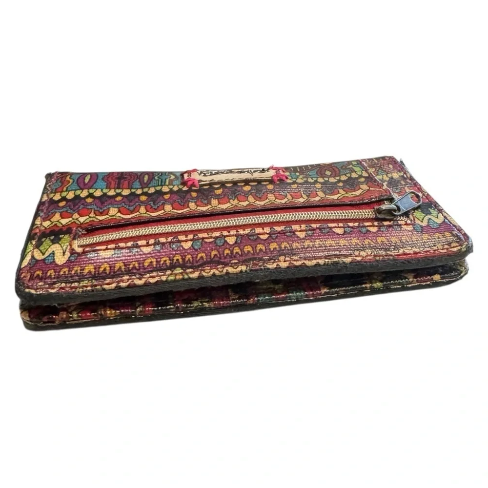 PREOWNED-SAKROOTS SLIM ELEPHANT Wallet-11 CC Slots-4 Full Dollar~Zip Coin-Snap